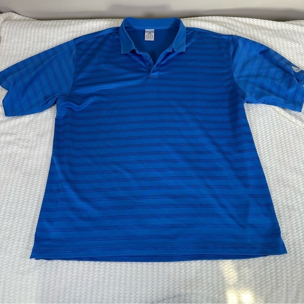 Adidas Mens Performance Polo Shirt Blue Stripe Polo XL Golf Spring Athletic